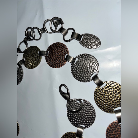 COPPER metal disk belt silver Gold ROUND Chain Link Adjustable 39” Long tooled M main image 5